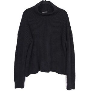 Anthropologie Women's Sweater‎ SMALL Black Drop Shoulder Rib Knit High Mock Neck